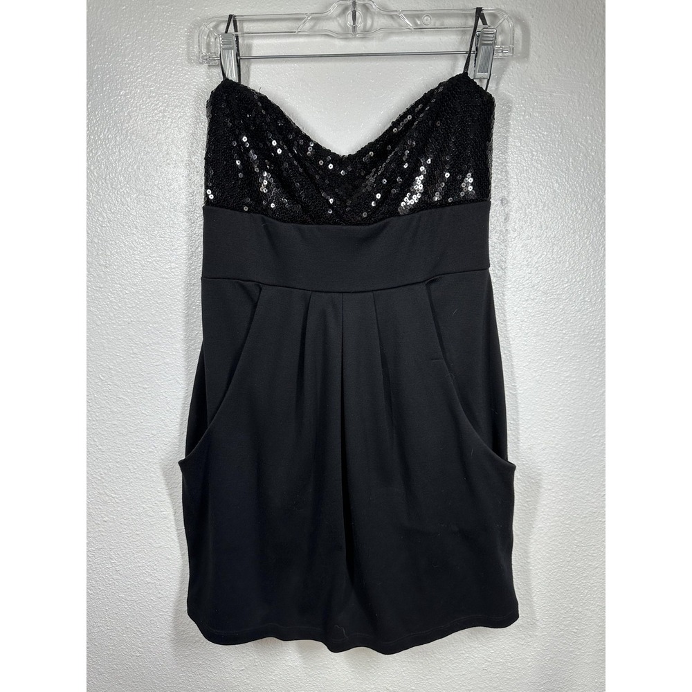 Love Culture Dress Womens Large Black Sequin Mini‎ Pockets Made in USA Cocktail